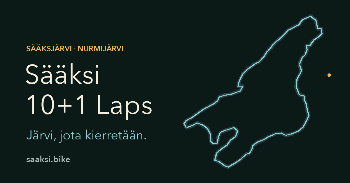 Sääksi Biken tunnuskuva: järven kierroksen ääriviiva tummalla pohjalla.